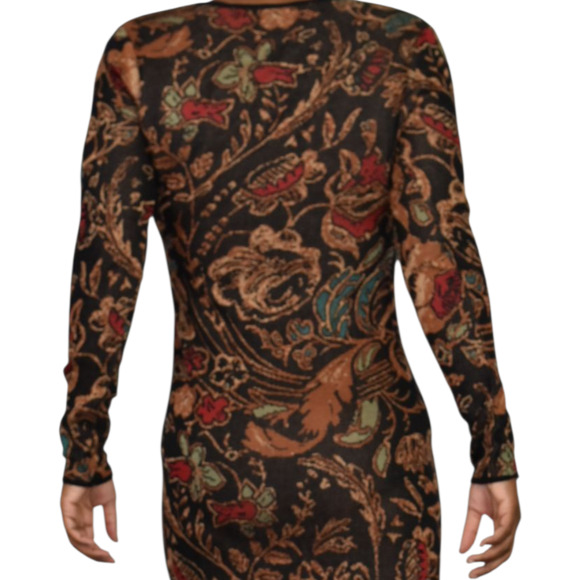 Peruvian Connection Floral Dress Black Tapestry Jacquard Long Sleeves Long Small - Picture 13 of 15